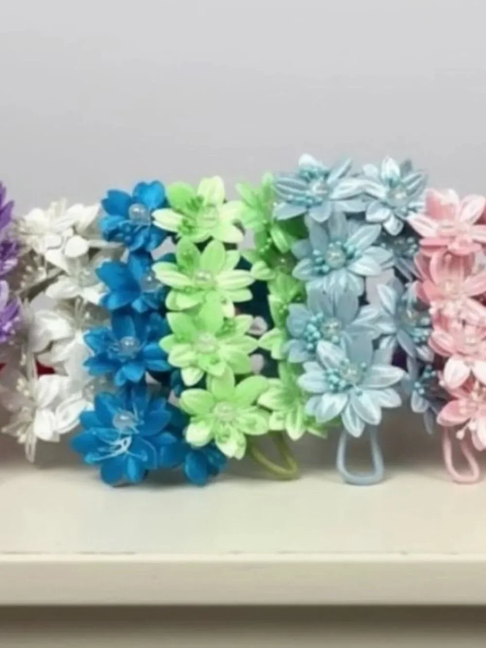 Satin Flowers with Clear Pearls on Stem Craft Party Supplies Corsage Flower Stem
